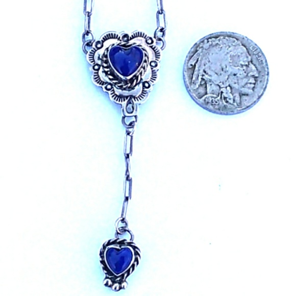 SIGNED Native American 925 Silv Lapis Heart Concho - Picture 4 of 8